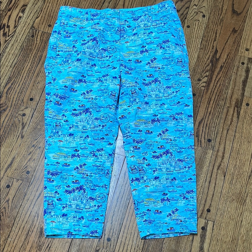 Talbots sz 12 The Weekend Chino blue boat palm trees nautical travel cruise sea